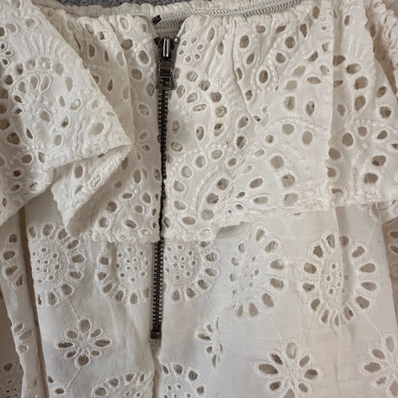 Alice + Olivia Marylynn Eyelet Ruffle Crop Top Ivory - Picture 3 of 5